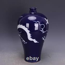 Collectable Chinese Hand Painting Blue&white Porcelain Dragon Mei Vase