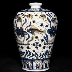 Collectable Chinese Hand Painting Blue&white Porcelain Fish Mei Vase