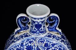 Collectable Chinese Hand Painting Blue&white Porcelain Flowers Flat Vase