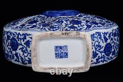 Collectable Chinese Hand Painting Blue&white Porcelain Flowers Flat Vase