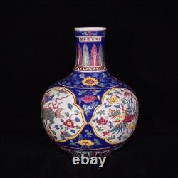 Collectable Chinese Hand Painting Famille Rose Porcelain Globular Shape Vase