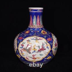 Collectable Chinese Hand Painting Famille Rose Porcelain Globular Shape Vase