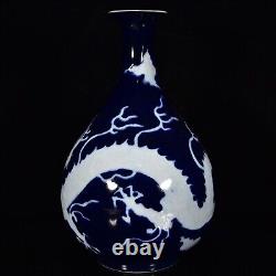 Collectable Chinese Hand Painting Offering Blue Porcelain Dragon Vase