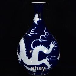 Collectable Chinese Hand Painting Offering Blue Porcelain Dragon Vase