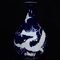 Collectable Chinese Hand Painting Offering Blue Porcelain Dragon Vase