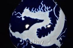 Collectable Chinese Hand Painting Offering Blue Porcelain Dragon Vase