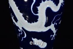 Collectable Chinese Hand Painting Offering Blue Porcelain Dragon Vase