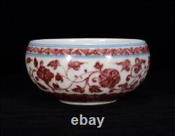 Collectable Chinese Hand Painting Underglaze Red Porcelain lotus flower Bowl