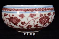 Collectable Chinese Hand Painting Underglaze Red Porcelain lotus flower Bowl