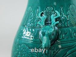 Collectible Chinese Green Glaze Deer Head Porcelain Vase