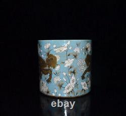 Delicate Chinese Hand Painting Famille Rose Porcelain Lion Brush Pot