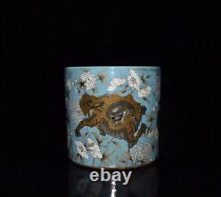 Delicate Chinese Hand Painting Famille Rose Porcelain Lion Brush Pot