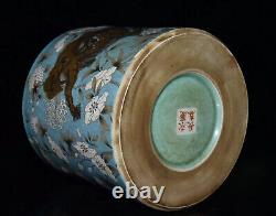 Delicate Chinese Hand Painting Famille Rose Porcelain Lion Brush Pot