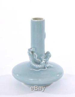 Early 20C Chinese Sky Blue Clair-de-Lune Monochrome Porcelain Dragon Vase Mk
