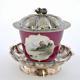 Early 20c Chinese Sterling Silver Famille Rose Porcelain Tea Cup & Saucer Mk
