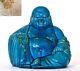 Early 20c Chinese Turquoise Crackle Glaze Porcelain Happy Buddha Figure Mk