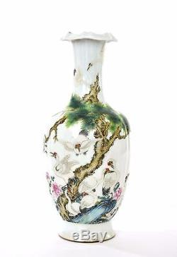 Early 20th Century Chinese Enamel Famille Rose Porcelain Vase Crane Bird
