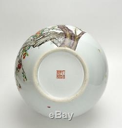 Early Republic Chinese Famille Rose Bird Flower Porcelain Vase with Qianlong MK