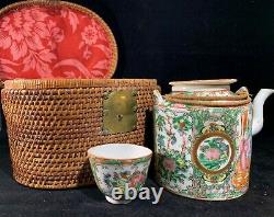 Estate Collection Chinese Antique Famile Rose Porcelain Teapot with Orignal Box