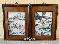 Estate Old House Chinese Antique Painting On Porcelain Plaque Of Warriors Tile