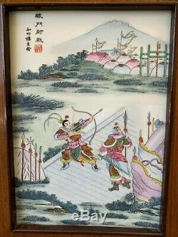 Estate Old House Chinese Antique Painting On Porcelain Plaque Of Warriors Tile