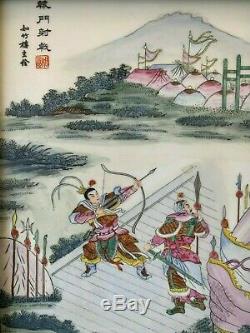 Estate Old House Chinese Antique Painting On Porcelain Plaque Of Warriors Tile