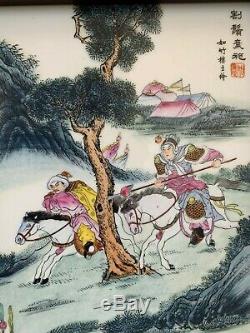 Estate Old House Chinese Antique Painting On Porcelain Plaque Of Warriors Tile