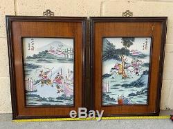 Estate Old House Chinese Antique Painting On Porcelain Plaque Of Warriors Tile