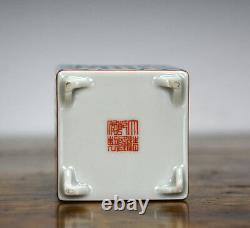 Excellent Quality Chinese Qing Calligraphy 4 Side Square Porcelain Brush Pot