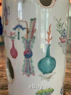 Exceptional Chinese Porcelain Hat Stand Vase with Precious Objects Floral Vases