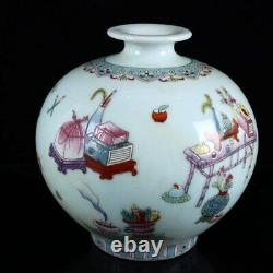 Exquisite Old Chinese porcelain color Hand Painted Bogu pattern Vase 8026