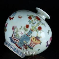 Exquisite Old Chinese porcelain color Hand Painted Bogu pattern Vase 8026