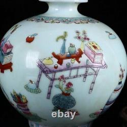 Exquisite Old Chinese porcelain color Hand Painted Bogu pattern Vase 8026