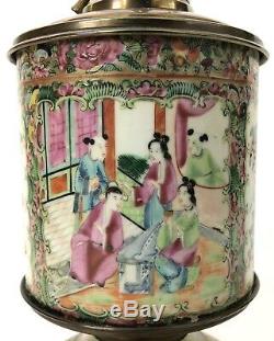 Famille Rose Antique Chinese Hand Painted Porcelain Brass Table Lamp
