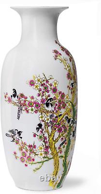 Famille Rose Flower Vase, Handmade Chinese Porcelain, Birds on Peach Blossom, Ro