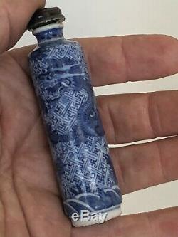Fine Antique Chinese Porcelain Blue & White Dragon Vase Snuff / Perfume Bottle