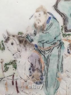 Fine Antique Chinese Porcelain Famille Plate Court Scholar Figures Horse WOW