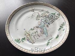 Fine Antique Chinese Porcelain Famille Plate Court Scholar Figures Horse WOW