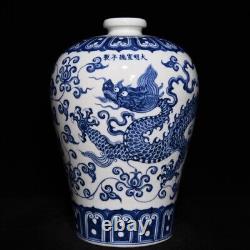 Fine Chinese Hand Painting Blue&white Porcelain Dragon Mei Vase