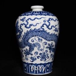 Fine Chinese Hand Painting Blue&white Porcelain Dragon Mei Vase