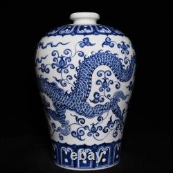 Fine Chinese Hand Painting Blue&white Porcelain Dragon Mei Vase