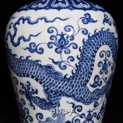 Fine Chinese Hand Painting Blue&white Porcelain Dragon Mei Vase