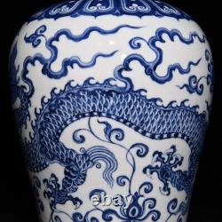 Fine Chinese Hand Painting Blue&white Porcelain Dragon Mei Vase