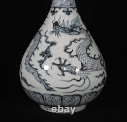 Fine Chinese Hand Painting Blue&white Porcelain Dragon YuHuChun Vase