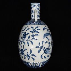 Fine Chinese Hand Painting Blue&white Porcelain Flowers Plants Bird Vase