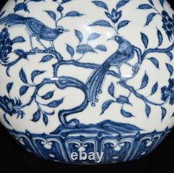 Fine Chinese Hand Painting Blue&white Porcelain Flowers Plants Bird Vase