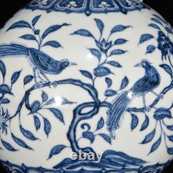 Fine Chinese Hand Painting Blue&white Porcelain Flowers Plants Bird Vase