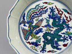 Fine Chinese Hand Painting Dou Polychrome Porcelain Dragon Phoenix Wash