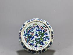 Fine Chinese Hand Painting Dou Polychrome Porcelain Dragon Phoenix Wash