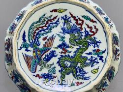 Fine Chinese Hand Painting Dou Polychrome Porcelain Dragon Phoenix Wash